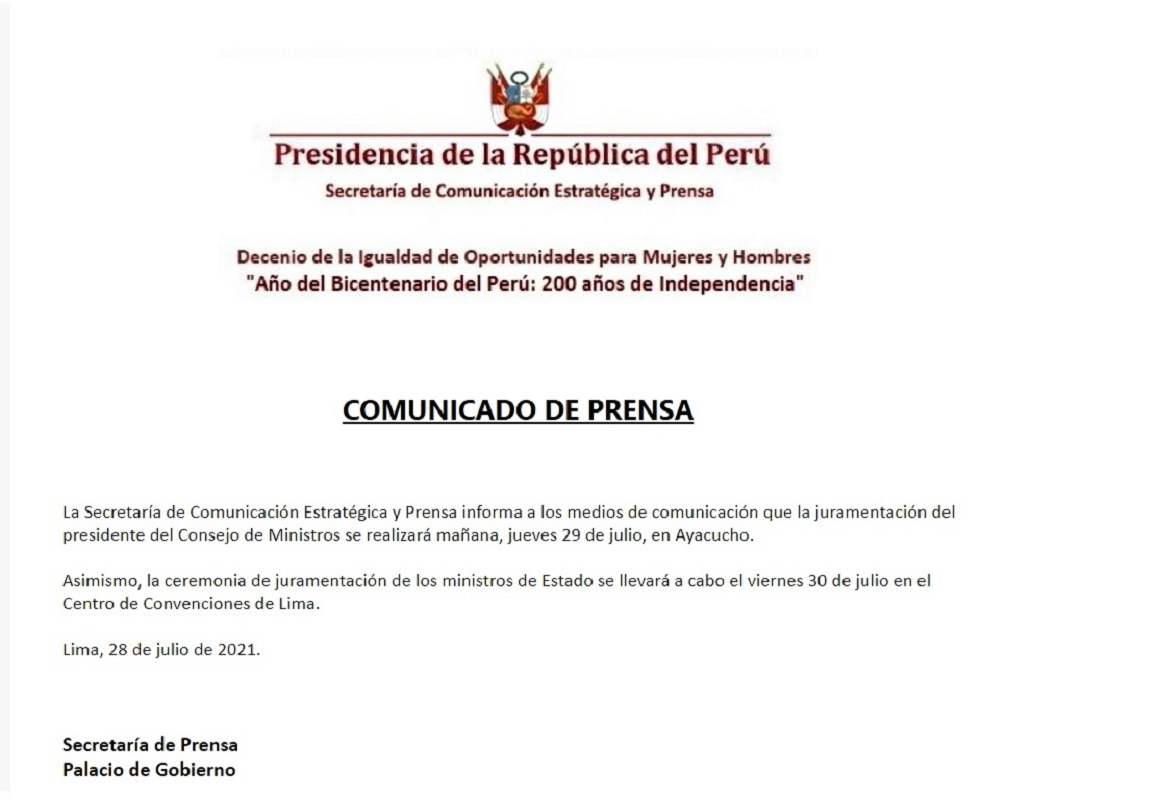 Juramentación del nuevo presidente del Consejo de Ministros y de los futuros nuevos ministros.
