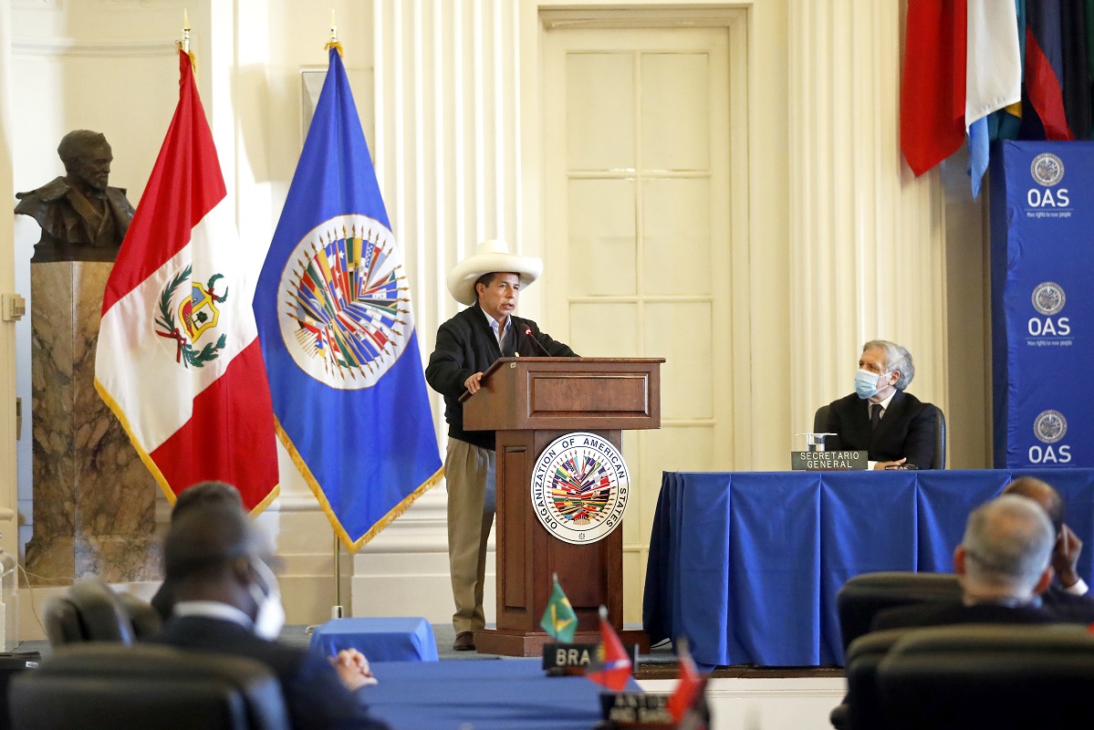 Jefe de Estado Pedro Castillo, interviene en la 76°. Asamblea del Consejo Permanente de la OEA en Washington D.C.