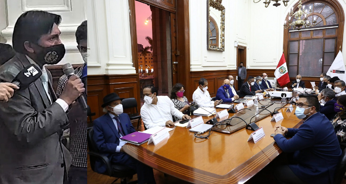 Premier Aníbal Torres, dio conferencia de prensa, personal de PCM apagó el micrófono a PrensaPerú.pe pero igual le formulamos la pregunta.