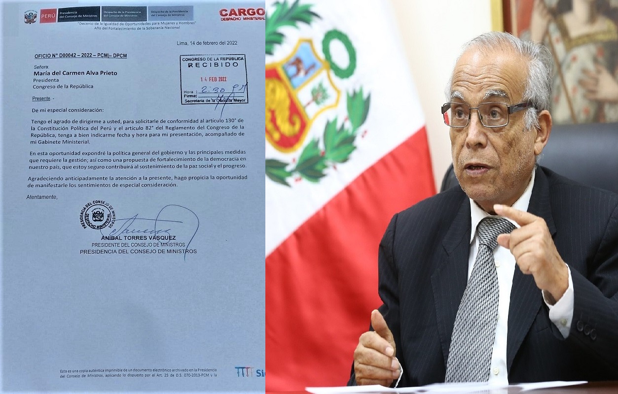 Premier Aníbal Torres, solicitó al Congreso día y fecha para la presentación del gabinete ministerial para solicitar el voto de confianza.