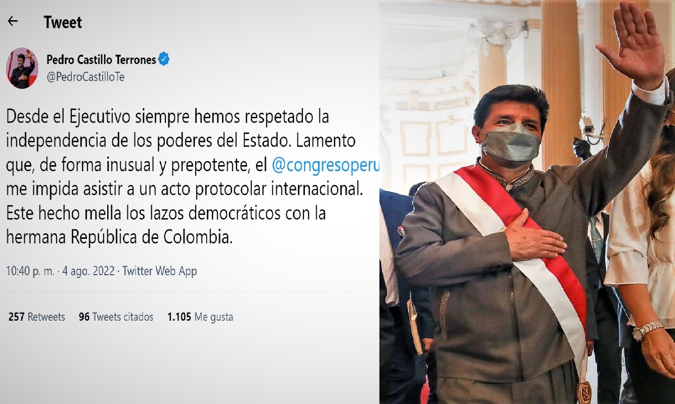 Caprichos y rencores al interior del parlamento en Perú, niegan el permiso al jefe de Estado Pedro Castillo, para asistir al cambio de gobierno en Colombia.