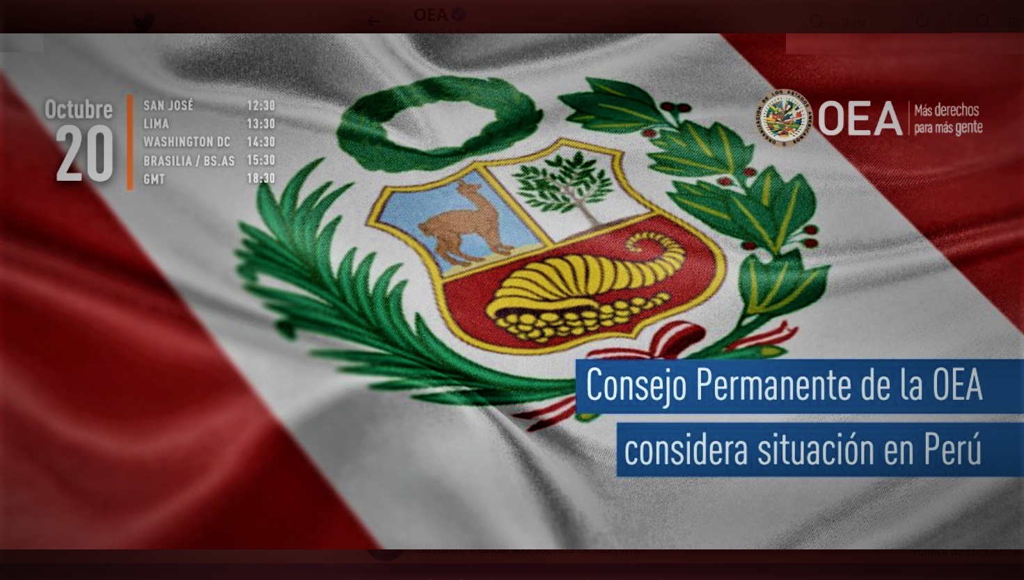 Hoy el Consejo Permanente de la OEA considera situación en Perú.