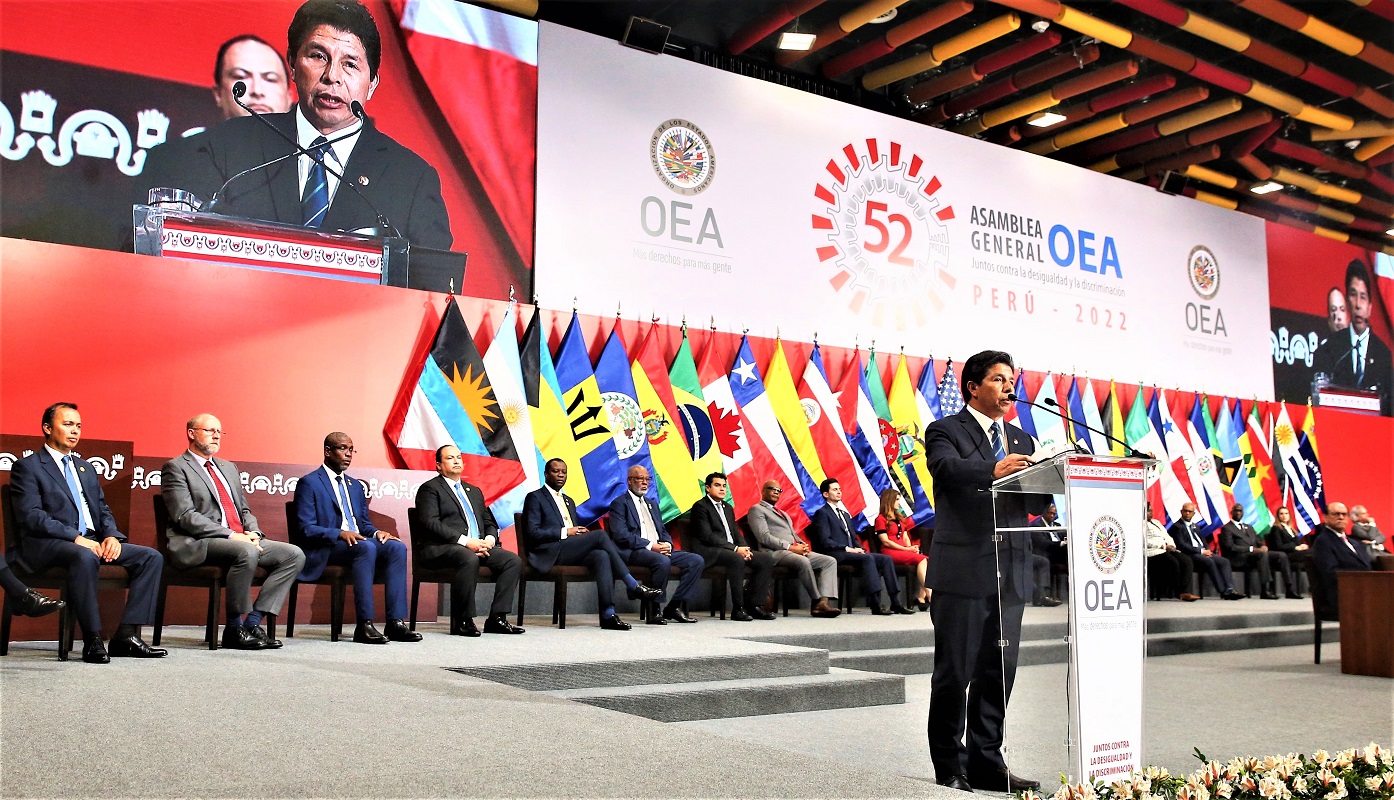 Presidente, Pedro Castillo, inaugura la sesión 52° de la Asamblea General de la OEA en Lima.
