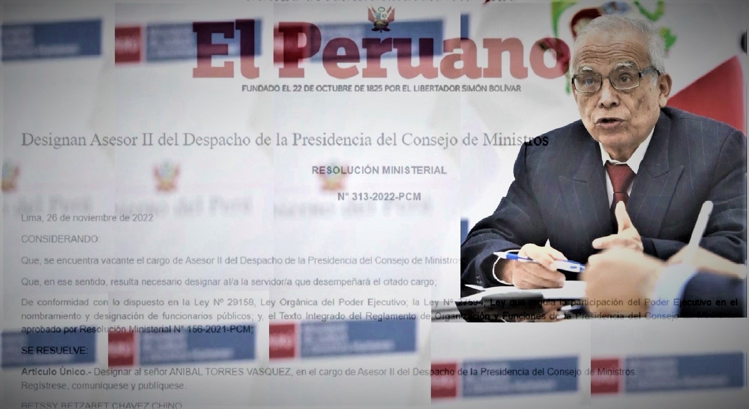 Gobierno designa al expremier Aníbal Torres Vásquez, asesor de la Presidencia del Consejo de Ministros.