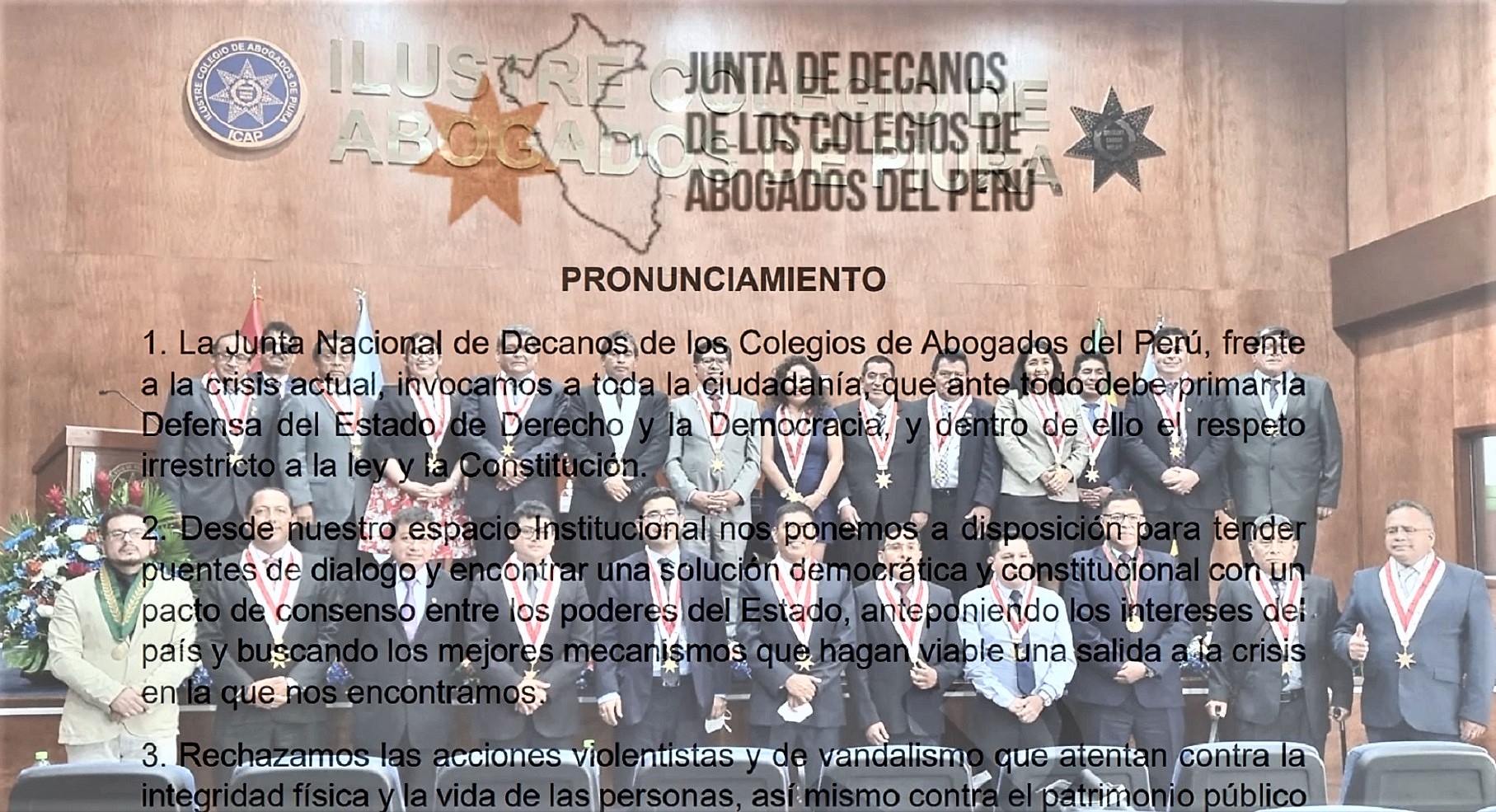 Pronunciamiento de la Junta Nacional de Decanos de los Colegios de Abogados del Perú al país.