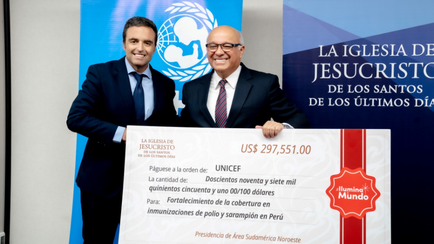 Iglesia de Jesucristo dona US$297,551 a UNICEF en una alianza estratégica para erradicar polio y sarampión en Perú.