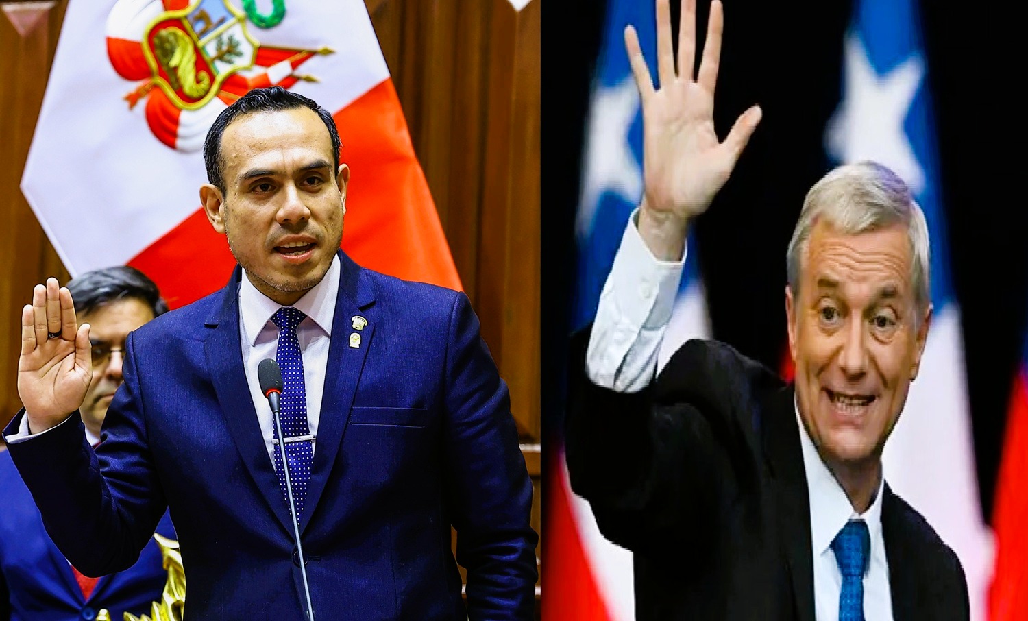 Palacio de Gobierno de Lima: "Presidente peruano José Enrique Jerí Oré recibe al presidente electo de Chile José Antonio Kast Rist".