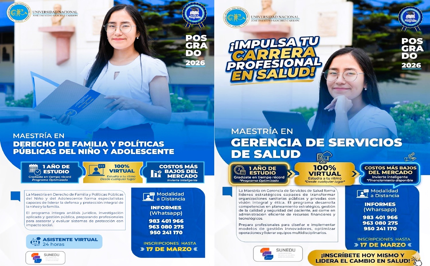 UNJFSC: Maestrías en Derecho de Familia y Gerencia de Salud en solo 1 año, 100% virtual y son licenciadas por SUNEDU.