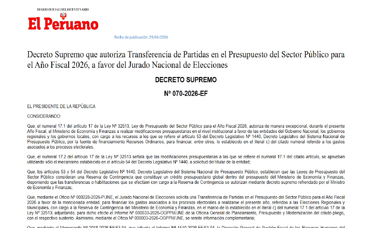 ¡LUZ VERDE ELECTORAL! Gobierno peruano autoriza S/ 17.3 millones al JNE para 'Elecciones Regionales y Municipales 2026'.