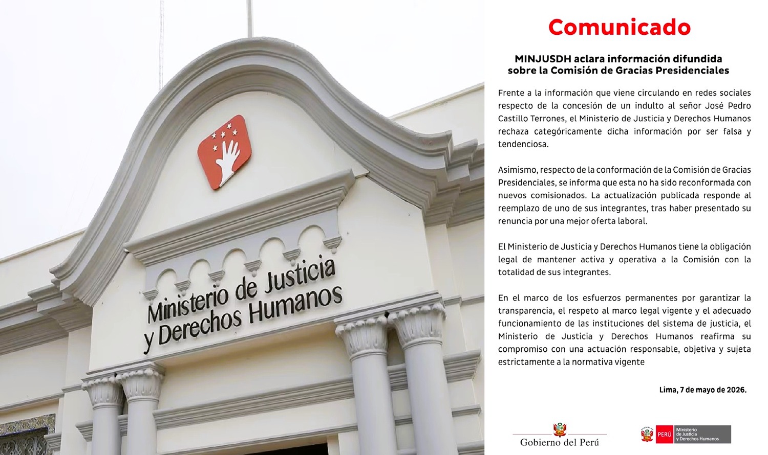 Detrás del Rumor de Indulto a Pedro Castillo: Ministerio de Justicia aclara funcionamiento de 'Comisión de Gracias Presidenciales' ante especulaciones generadas en redes sociales.